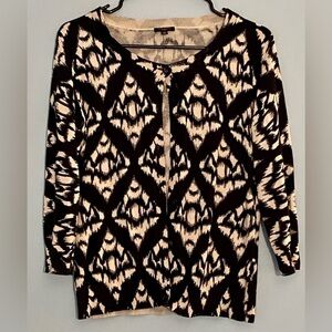 Talbots Cardigan Womens Medium Petite Sweater 3/4 Sleeve Black Beige